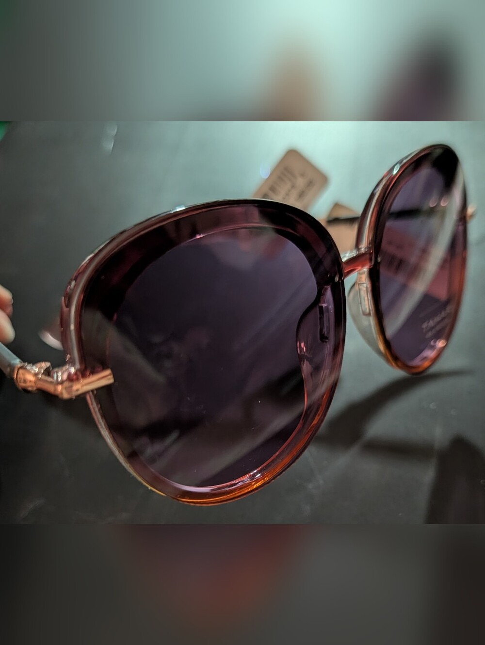 Tahari Butterfly Oversize Rimless Sunglasses Berry And Black Pink Lenses